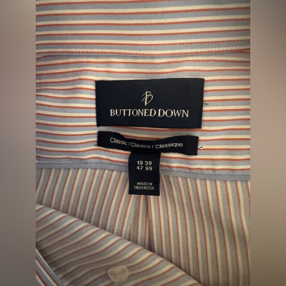 Buttoned Down Classic Blue Striped Men's Shirt Size Neck 19 - Picture 2 of 5